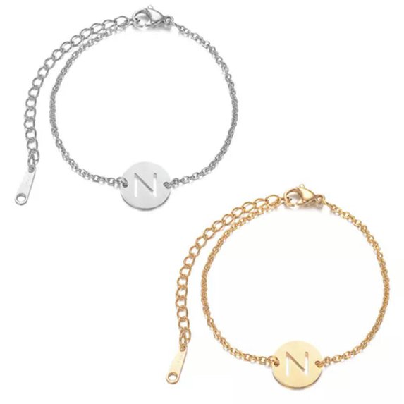 QQTDFG Stainless Steel Bracelet Chains Lobster Alphabet Letter Adjustable 1.5mm P269-N-Silver