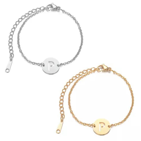 QQTDFG Stainless Steel Bracelet Chains Lobster Alphabet Letter Adjustable 1.5mm P269-P-Silver