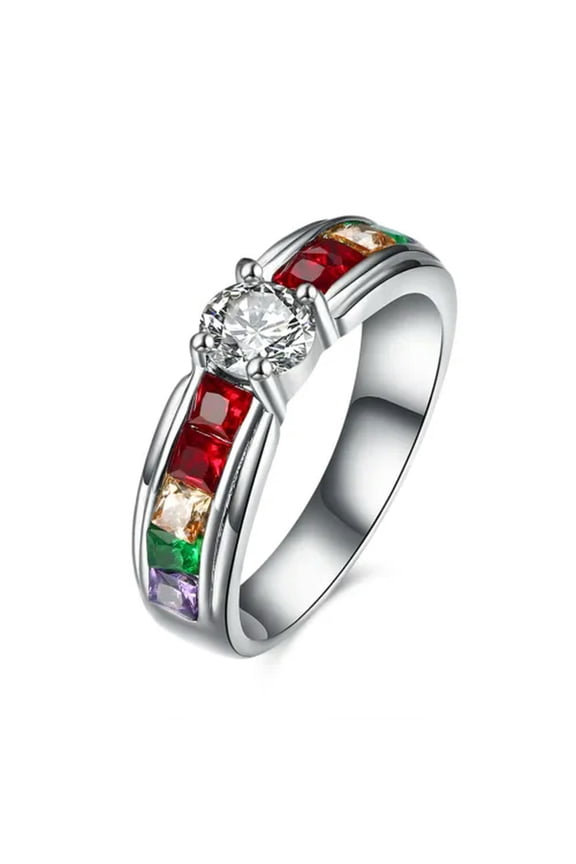 Stainless Steel Bridal Engagement Wedding Ring AAA Zirconia Gay Pride B464-6
