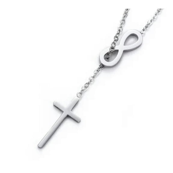 QQTDFG Stainless Steel Chain Lariat Necklace Lobster Infinity Cross Gold 17" 1mm A215-Silver