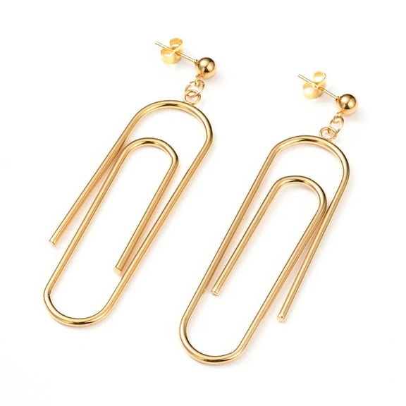 QQTDFG Stainless Steel Dangle Stud Earrings Ear Nuts Paper Clip Gold 75mm 0.8mm Z401-default