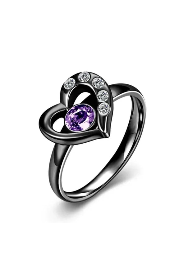 Stainless Steel Fashion Ring AAA Zirconia Women Heart B456-Stainless Steel/Black-9