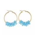 thumbnail image 1 of QQTDFG Stainless Steel Hoop Earrings Glass Bead Gold 12 Gauge 42x33 2mm 0.8x1.2mm A177-Blue, 1 of 2