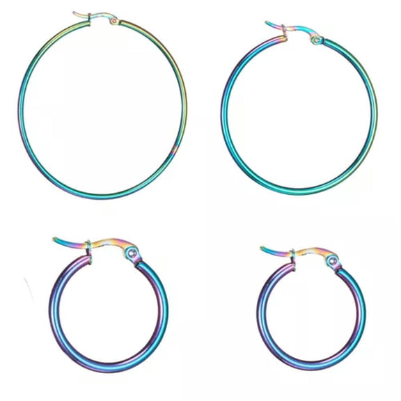 QQTDFG Stainless Steel Hoop Earrings Rose Gold Black Purple Silver 0.6" Up To 2.8" P560-Purple-2.2"