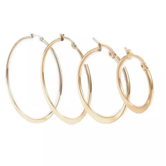 QQTDFG Stainless Steel Hoop Earrings Rose Gold Silver 0.6" To 2.8" Pin 0.7x1mm P561-1.2"-Yellow Gold