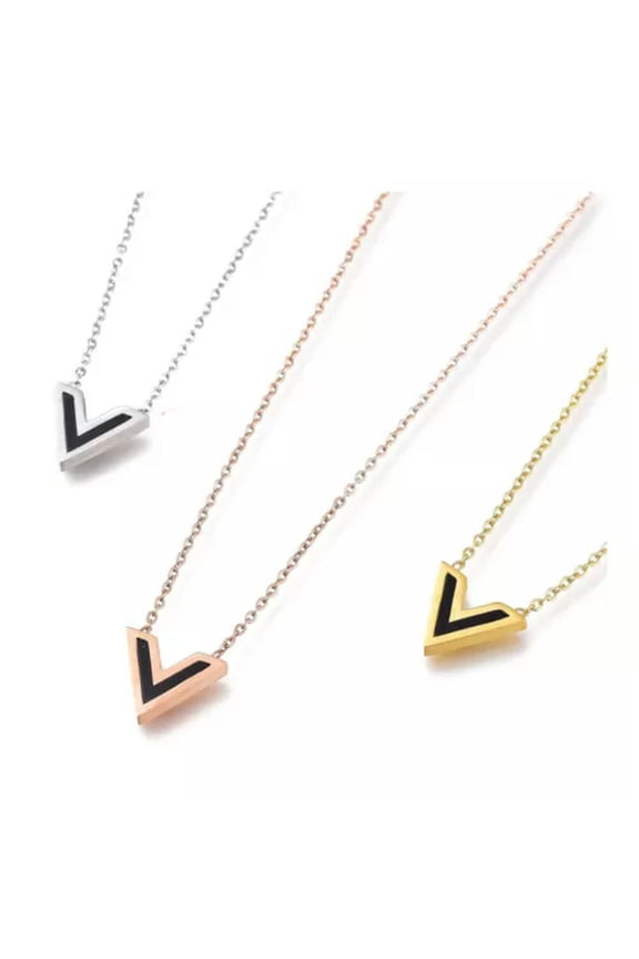 Stainless Steel Initial Pendant Necklace Lobster Letter V 17" Z500-Gold