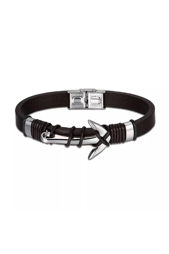 Stainless Steel Leather Bracelet 8 Inches 30MM Hook L338-default