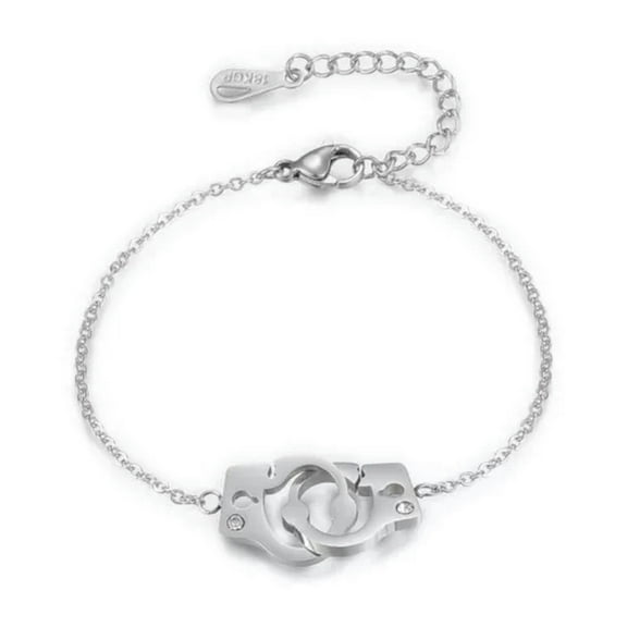 QQTDFG Stainless Steel Link Bracelet Rhinestone Handcuffs Gold Adjustable Size Z100-Silver