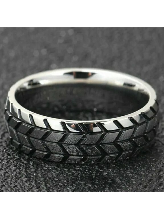 Stainless Steel Mechanic Car Tire Men's Ring Inspired Band Punk Fashion Jewelry-7-#1
