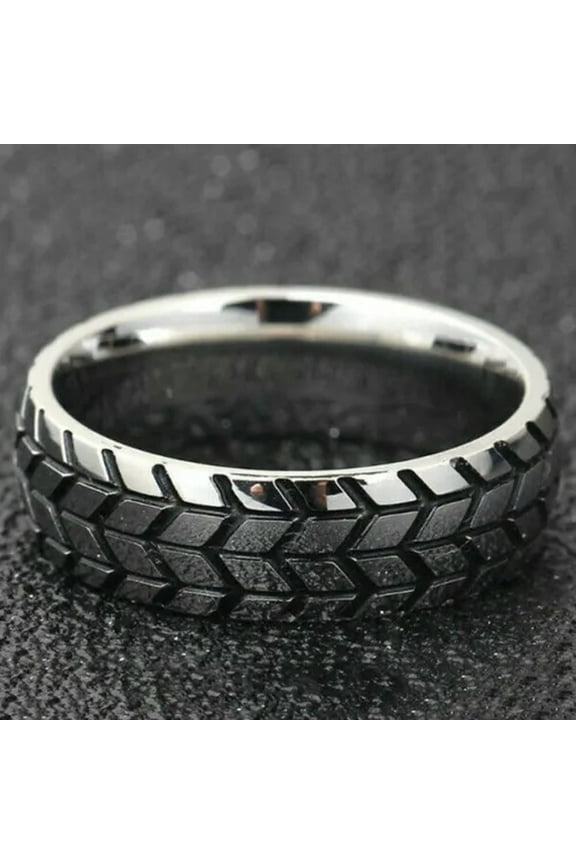 Stainless Steel Mechanic Car Tire Men's Ring Inspired Band Punk Fashion Jewelry-9-#1