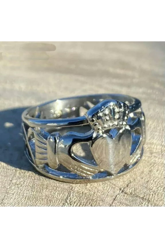 Stainless Steel Mens Irish Claddagh Wedding Band Ring Size 7-15 Gift-9