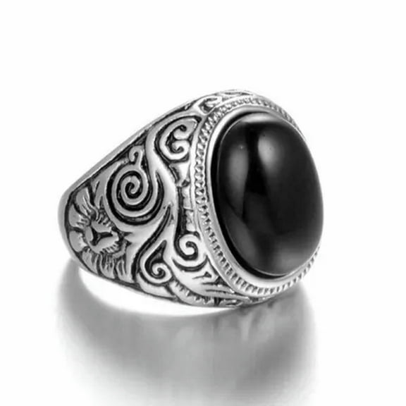 QQTDFG Stainless Steel Mens Oval Black Onyx Ring Size 7 8 9 10 11 12 13 14 15 Gift-12