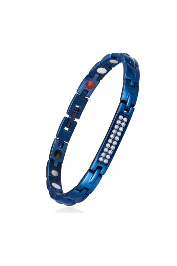 Stainless Steel Panther Chain Bracelet Zirconia Watch Clasp Silver 8.2" A139-Blue