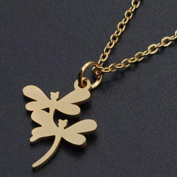 QQTDFG Stainless Steel Pendant Necklace Lobster Clasp Dragonfly Silver 15.7" 1.5mm P62-Gold