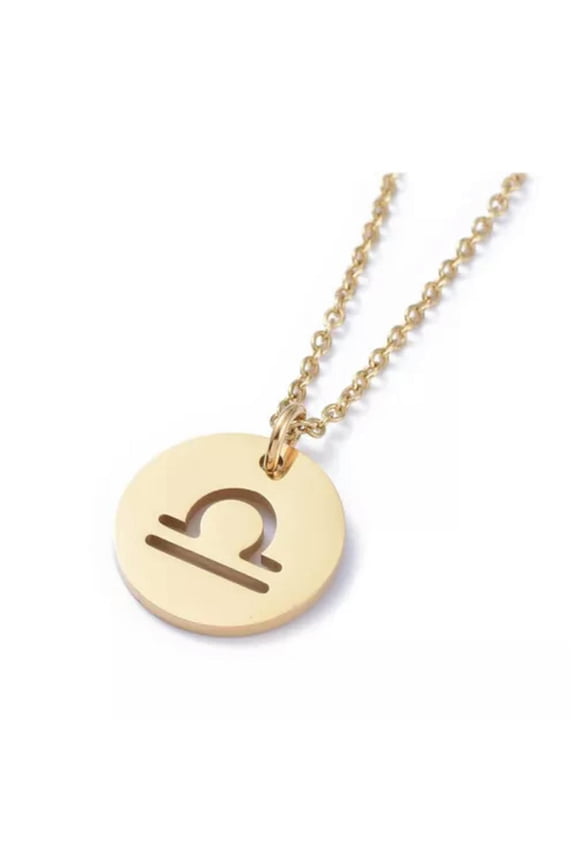 Stainless Steel Pendant Necklace Lobster Zodiac Sign Gold Silver 17.7" 2mm Z447-Libra-Gold