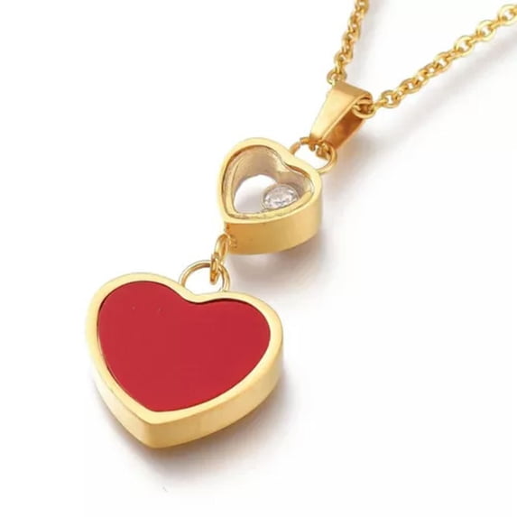 QQTDFG Stainless Steel Pendant Necklace Rhinestone Heart Black Red Z501-Gold/Red