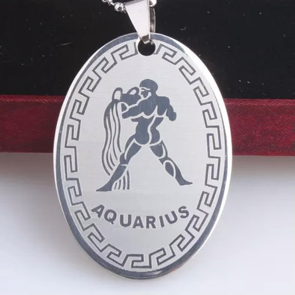 QQTDFG Stainless Steel Pendant Twelve Astrology Zodiac Sign Necklace 22" B170-Aquarius