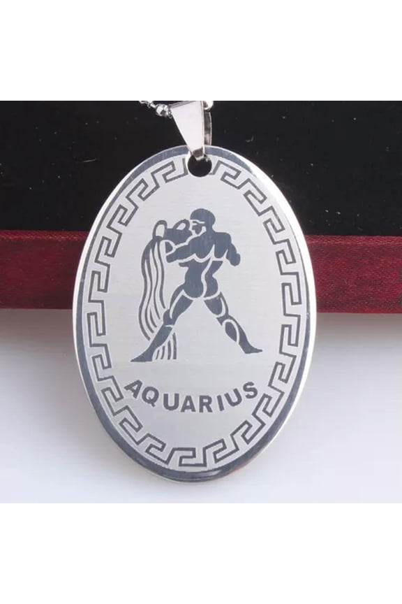 Stainless Steel Pendant Twelve Astrology Zodiac Sign Necklace 22" B170-Aquarius