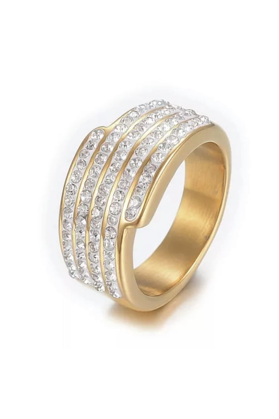 Stainless Steel Ring Wide Band Rings Clay Rhinestones Gold Plated 19mm Z708-8