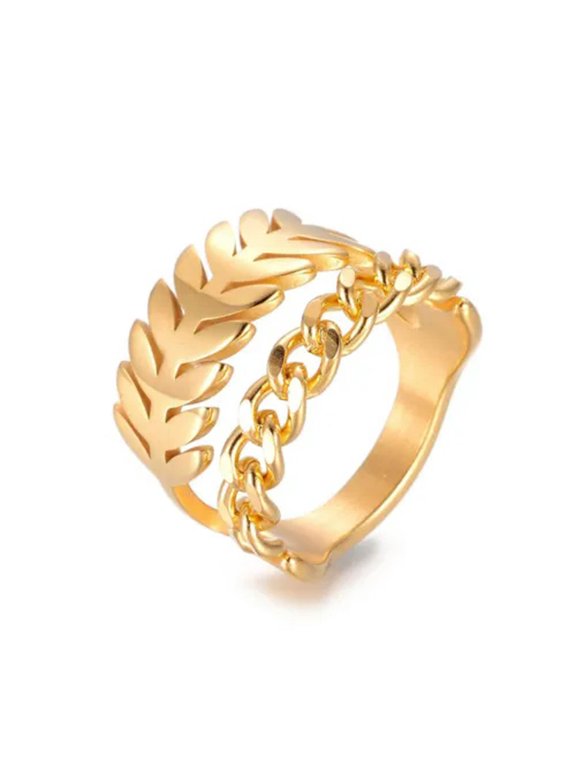 Stainless Steel Ring Wide Band Rings Leaf Chain Shape Gold Size 7 17mm Z713-7