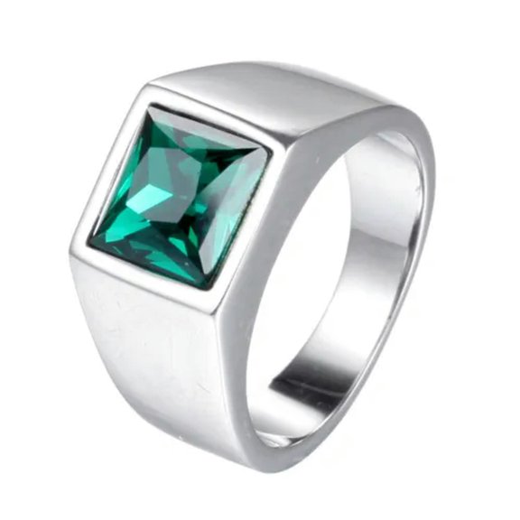 QQTDFG Stainless Steel Square Blue Stone Wedding Statement Party Ring for Men Women-Green-11