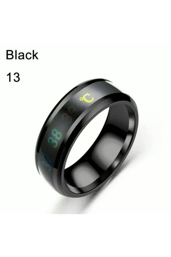 Stainless Steel Temperature Measurement Ring Mood Rings Thermometer Display-black-9