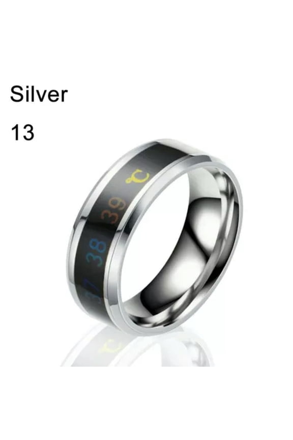 Stainless Steel Temperature Measurement Ring Mood Rings Thermometer Display-silver-9