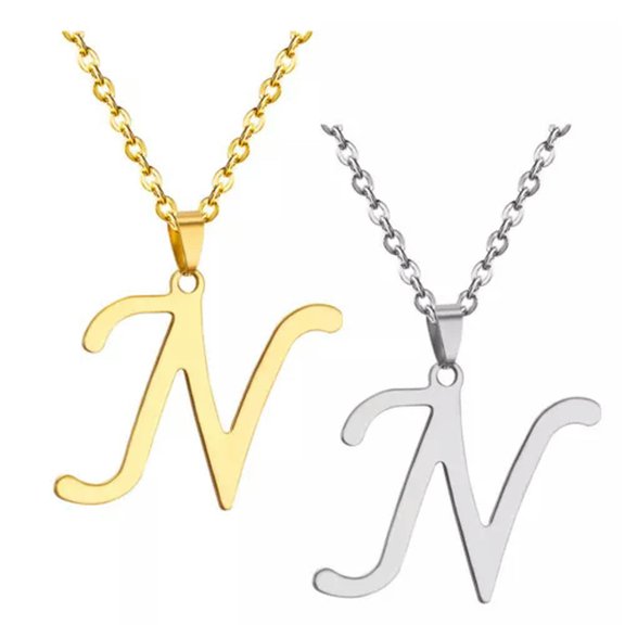 QQTDFG Stainless Steel Women's Unisex 18 Inch Necklace Pendant Letter Lobster Clasp S2-N-Silver