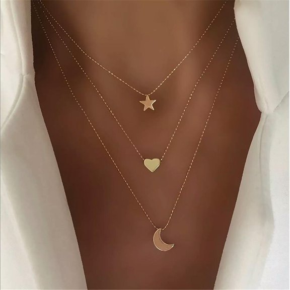 QQTDFG Star Moon Heart Pendant Necklace Pendant Collarbone Chain Female Jewelry-default