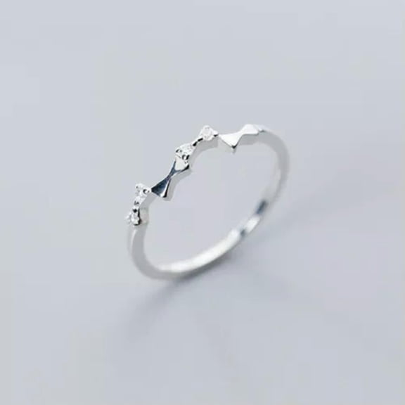 QQTDFG Sterling Silver 925 Bow Knot CZ Dainty Thin Ring A3758-6