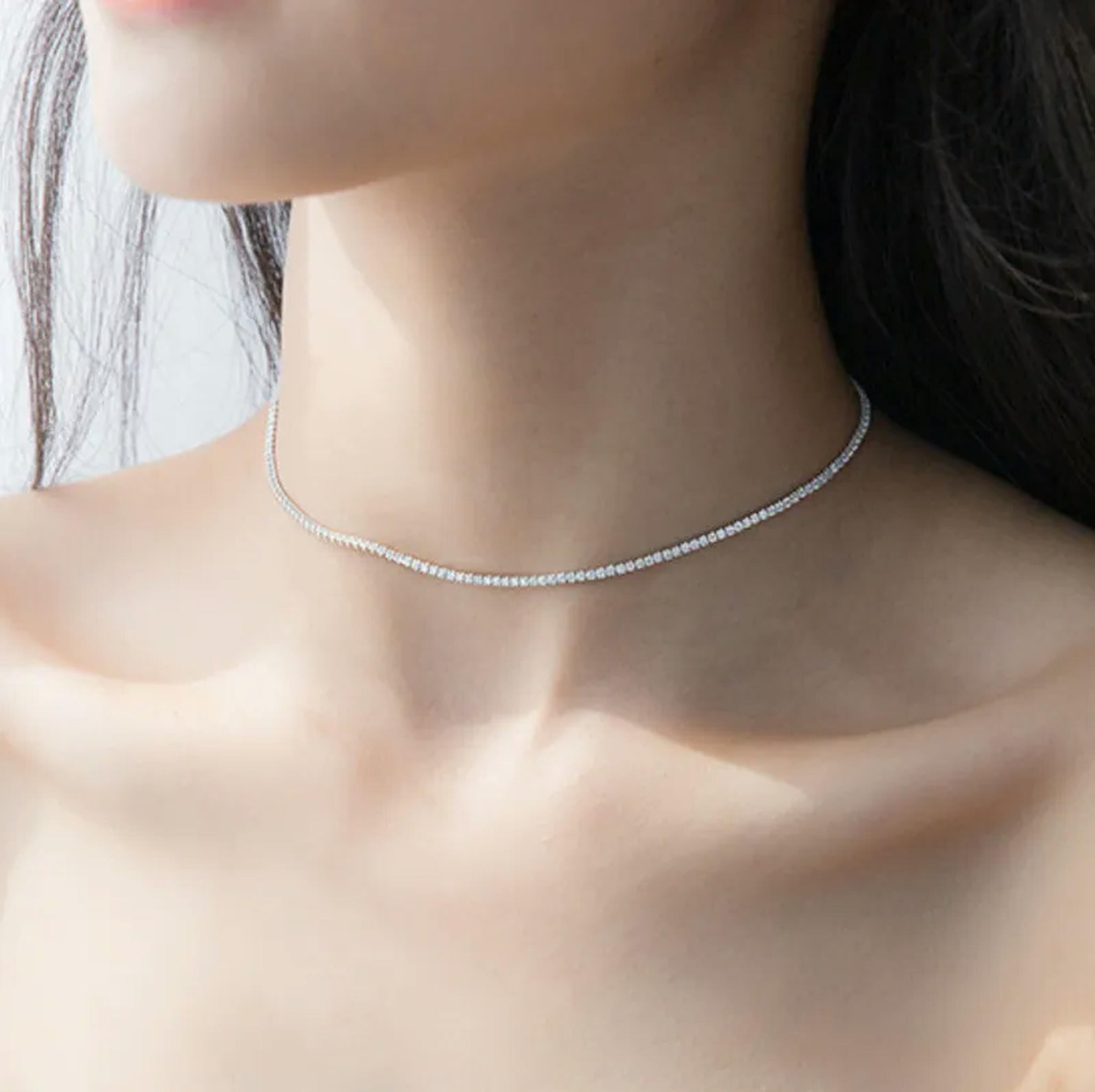 QQTDFG Sterling Silver 925 Choker Zirconia 1.9mm Micro Tennis Chain Necklace 13" A2372-default