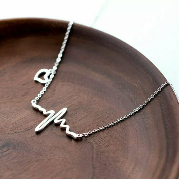 QQTDFG Sterling Silver 925 Heart Heartbeat ECG Charm Pendant Necklace A2700-default