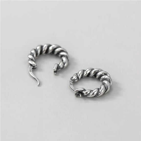QQTDFG Sterling Silver Bali Twisted Rope Huggie Hoop Earrings Women Jewelry A4370-default