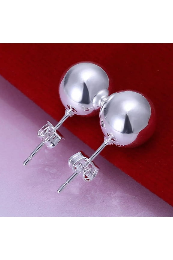 Sterling Silver Ball Stud 10MM Earrings L27-default