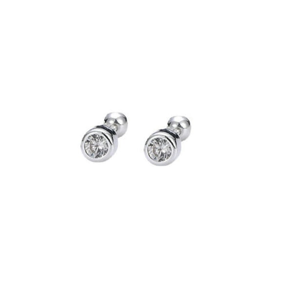 QQTDFG Sterling Silver Bezel CZ Screw Back Stud Earrings Women Jewelry A4352-4 mm