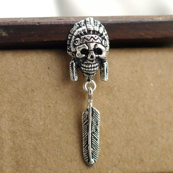 QQTDFG Sterling Silver Biker Cacique Feather Men Post Dangle SINGLE Earring A1598-1pc-default