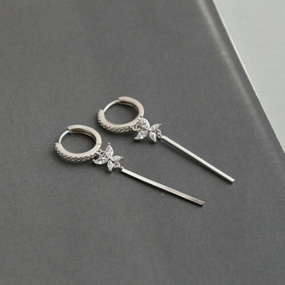 QQTDFG Sterling Silver Boho Butterfly CZ Dangle Bar Huggie Hoop Long Earrings F1301-Silver