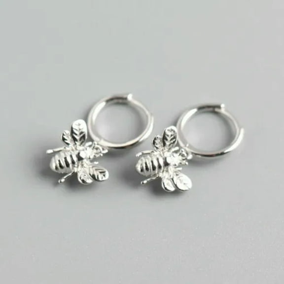 QQTDFG Sterling Silver Bumblebee Bee Insect Huggie Hoop Dangle Drop Earrings A1696-Silver