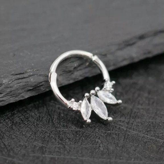 QQTDFG Sterling Silver CZ Daith Hoop Helix Ring Cartilage Piercing Earring A1648-A - Silver with White Stone