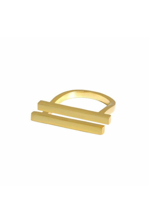 Sterling Silver Double Sideways Bar Open Adjustable Ring F0343-Gold-M 1/2 - US 6.5 (adjustable)