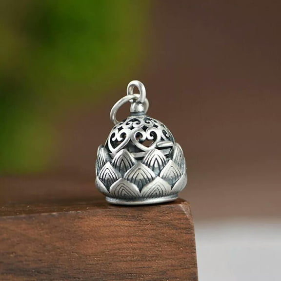 QQTDFG Sterling Silver Lotus Flower Pearl Harmony Cage Pendant F0213-default