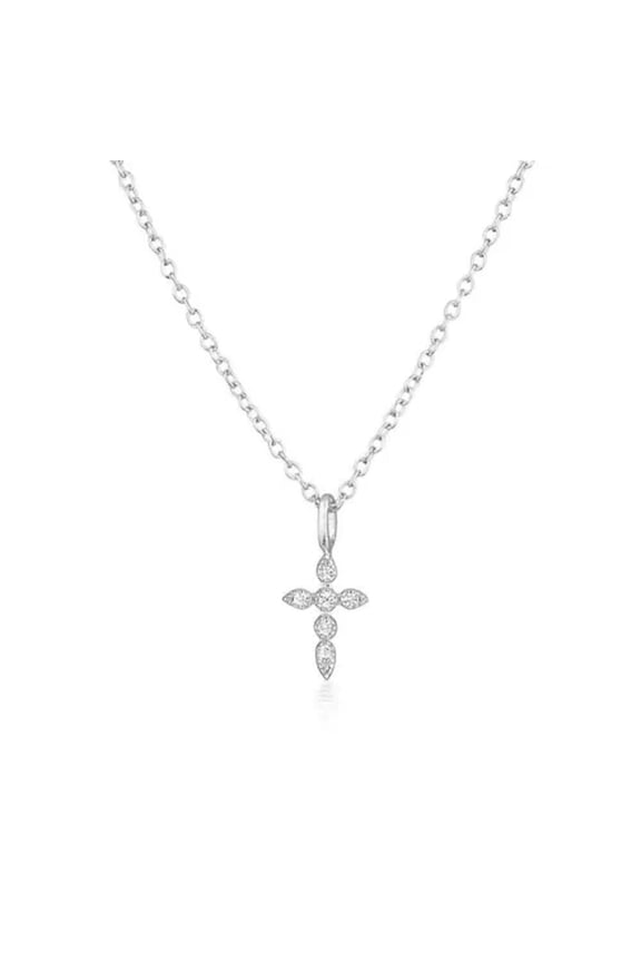 Sterling Silver Mini Cross CZ Charm Pendant Necklace A5317-Silver