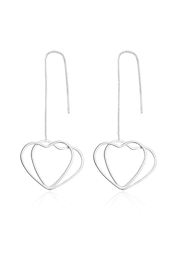 Sterling Silver Plated Earrings Heart Drop Dangle Fish Hook Clasp L706-default