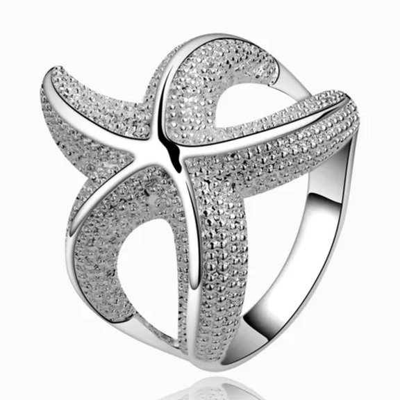 QQTDFG Sterling Silver Plated Fashion Ring Women Starfish B368-7