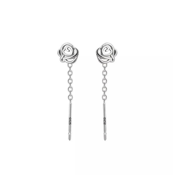 QQTDFG Sterling Silver Rose Flower Ear Threader Thread Earrings A4329-default