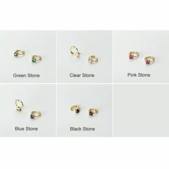 QQTDFG Sterling Silver Solitaire CZ Small Huggie Hoop Helix Tragus Earrings A1328-Gold-Black