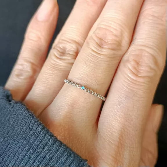 QQTDFG Sterling Silver TINY Circle Arround Blue CZ Thin Dainty Pinkie Ring A3152-7.5