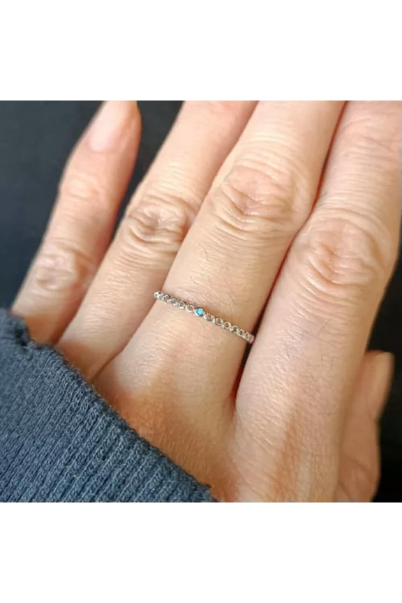 Sterling Silver TINY Circle Arround Blue CZ Thin Dainty Pinkie Ring A3152-7.5