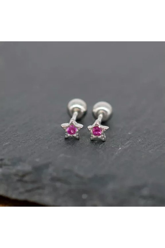 Sterling Silver TINY Star CZ Screw Back Helix Tragus Stud Earrings A4120-Pink