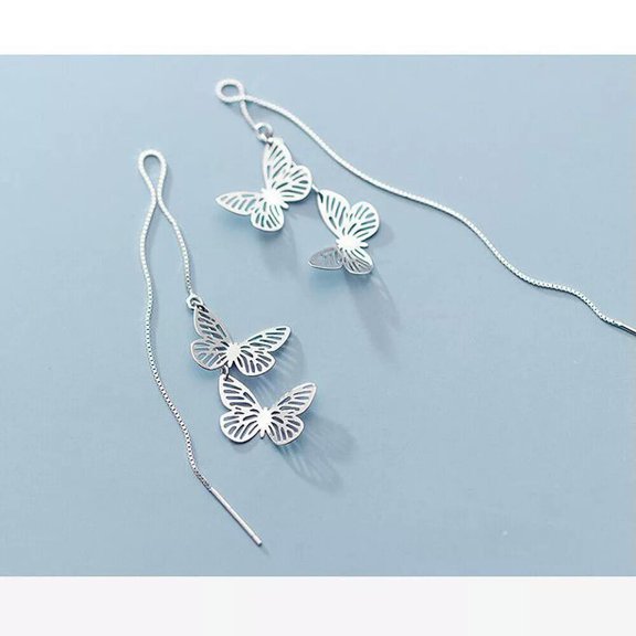 QQTDFG Sterling Silver Threader Butterfly Ear Thread Pull Through Earrings A1340-default